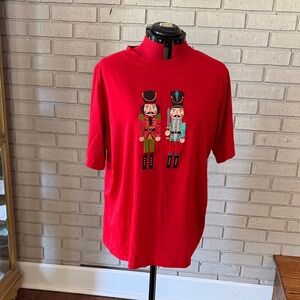 Red Short Sleeve Women's Tee with Nutcracker Design size L